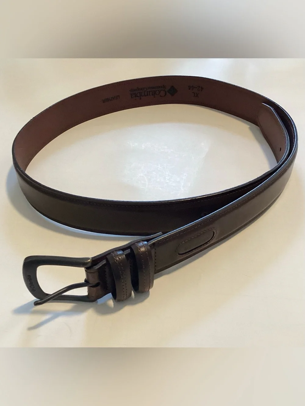 Men's Columbia brown dark leather belt classic business casual size XL 42-44
